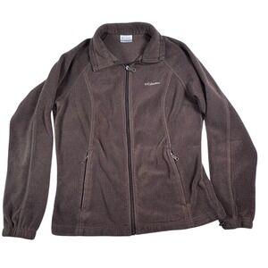 Columbia Fleece Jacket Womens Large Brown Full Zip Outdoors Hiking 2 Zip Pockets